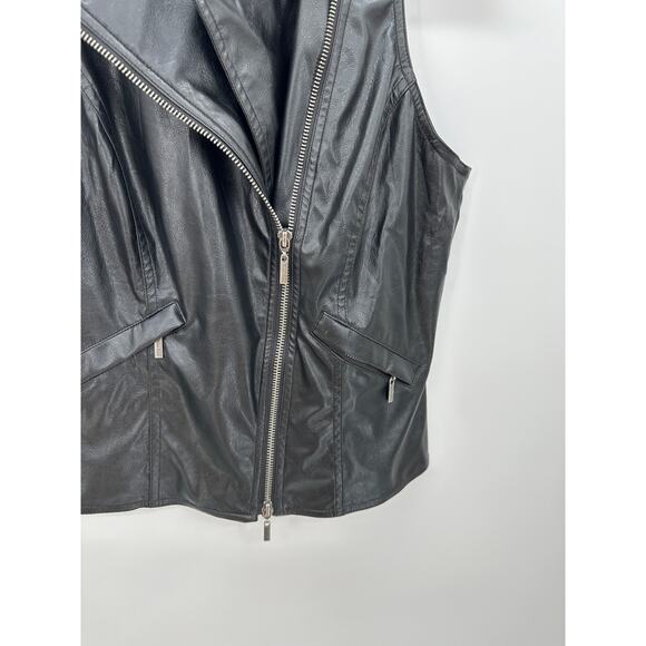 Bisou Bisou Faux Leather Vest Women Small Full Zip Collar Sleeveless Biker - Picture 3 of 7